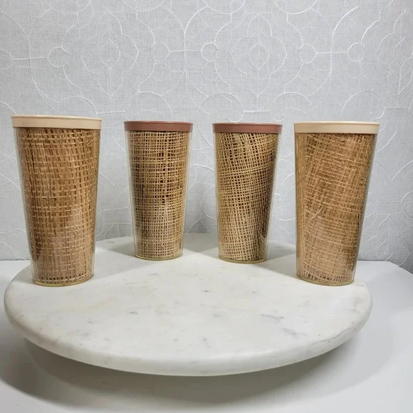 Vintage Rafia Insulated Pitcher 4 Cups Woven Burlap MCM Tiki Boho Beach Pool - Picture 6 of 16